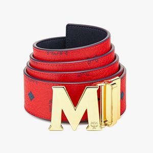 MCM Reversible Claus M Signature Leather Belt, Visetos Red